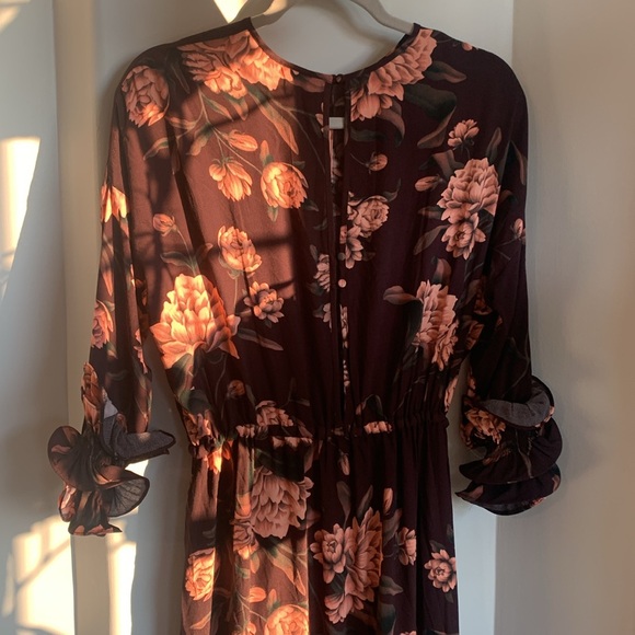 Johanna Ortiz x H&M Floral Maxi Dress with Ruffled Statement Sleeves Brown XS - Picture 12 of 14